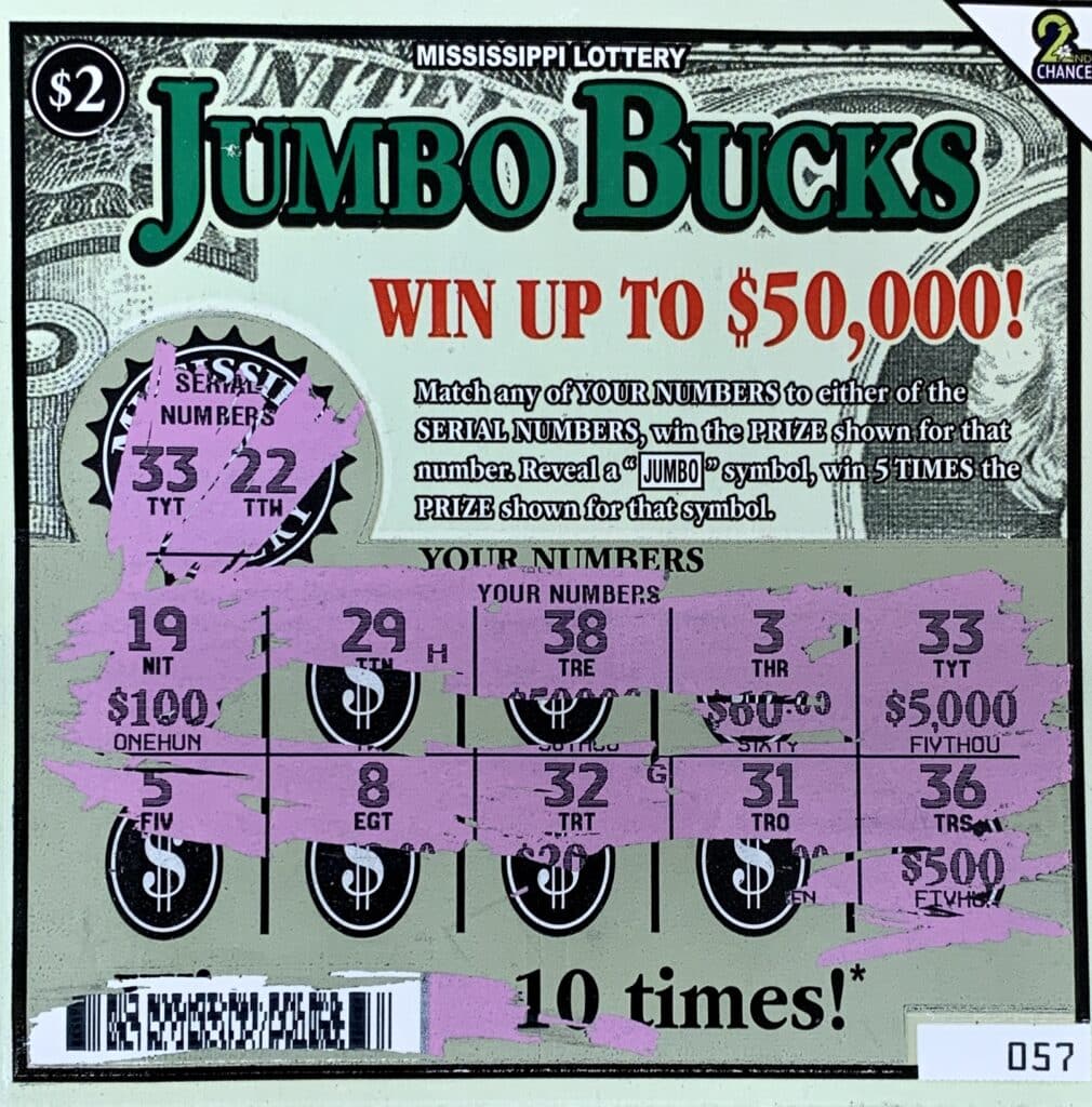 A West Point woman won $5,000 on a Jumbo Bucks scratch-off game purchased at Marathon Fast Stop on W. Main St., Tupelo.