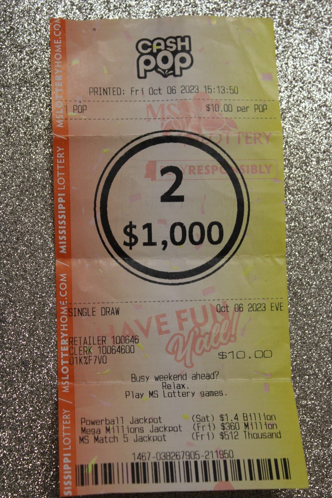 New Hebron Man Won 1,000 Mississippi Lottery