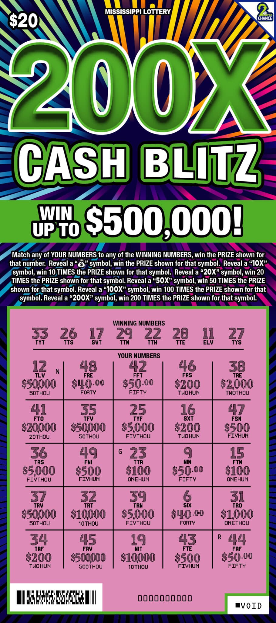 200X Cash Blitz - Mississippi Lottery