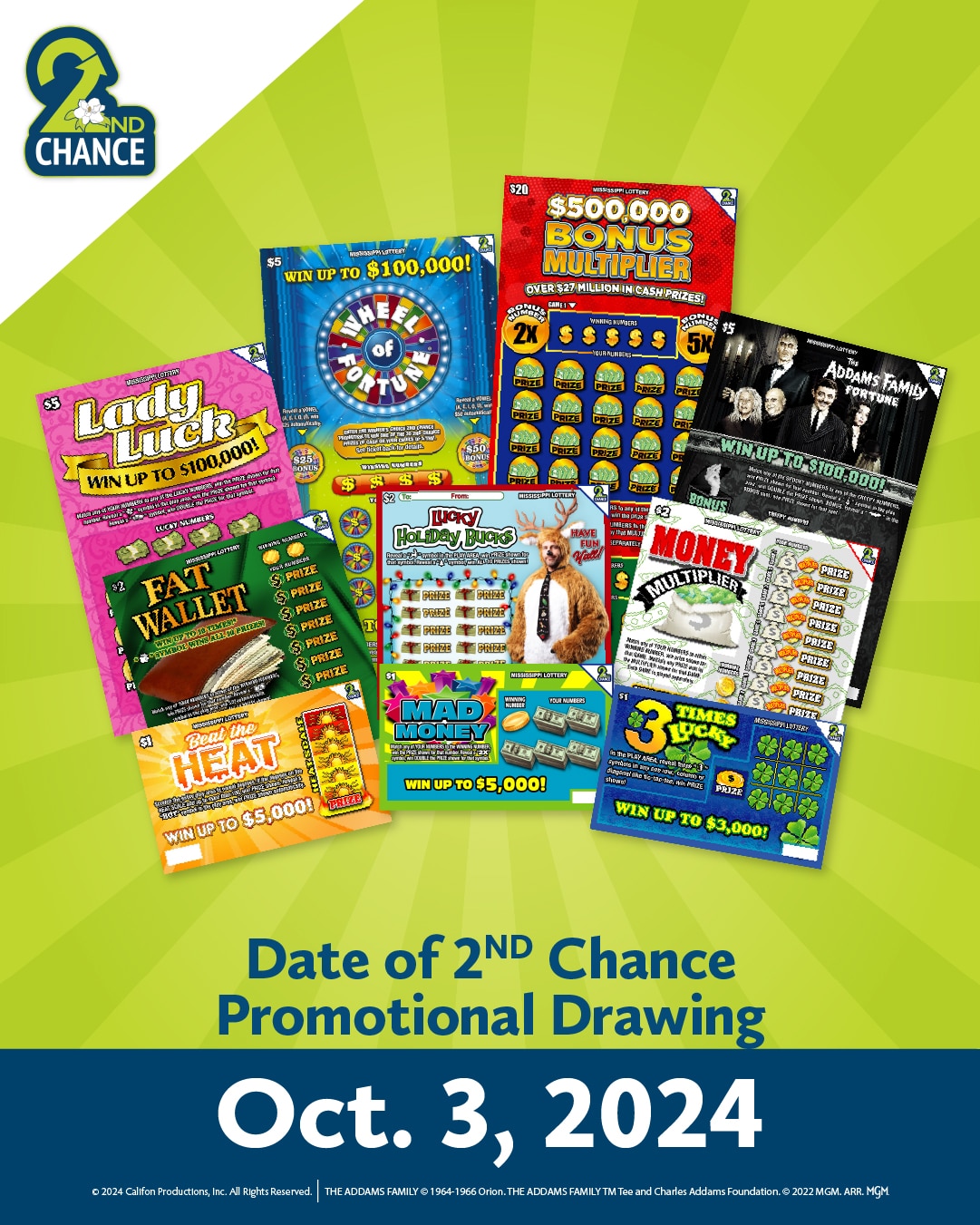 2ND CHANCE PROMOTIONAL DRAWING 10/3/2024 Mississippi Lottery