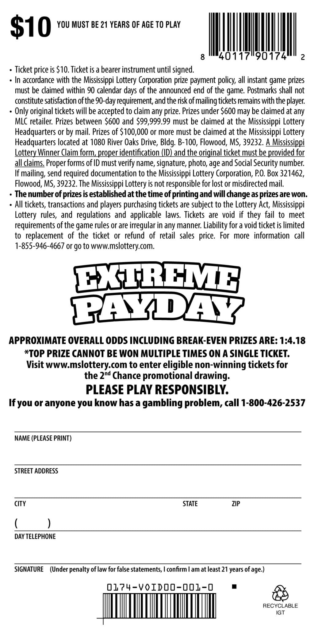 Extreme Payday - Mississippi Lottery